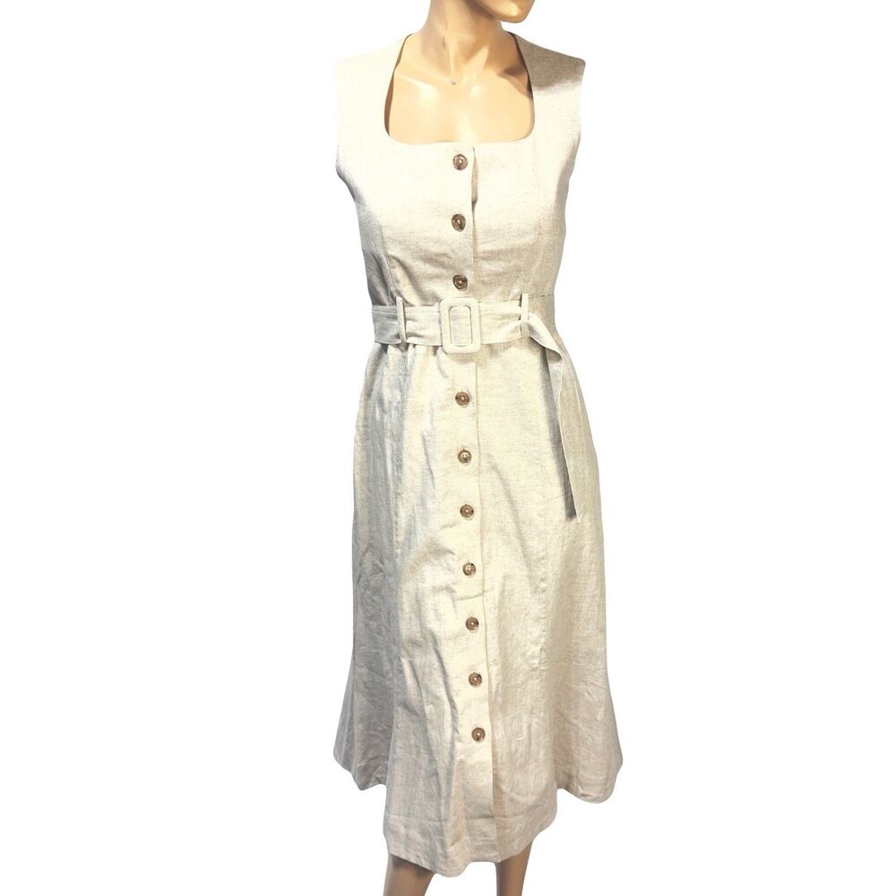 Banana Republic Women’s Linen Blend Midi Dress Size 4 Belted Button Front NWT